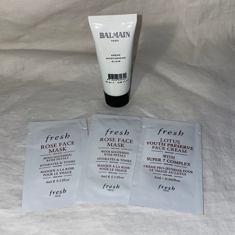 BEAUTY SAMPLES-Lot of 4 Fresh samples and Balman Argan Moisturixing Elixer-NEW